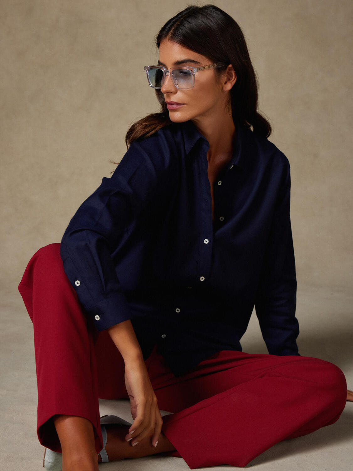 Justine camicia oversize in flanella navy