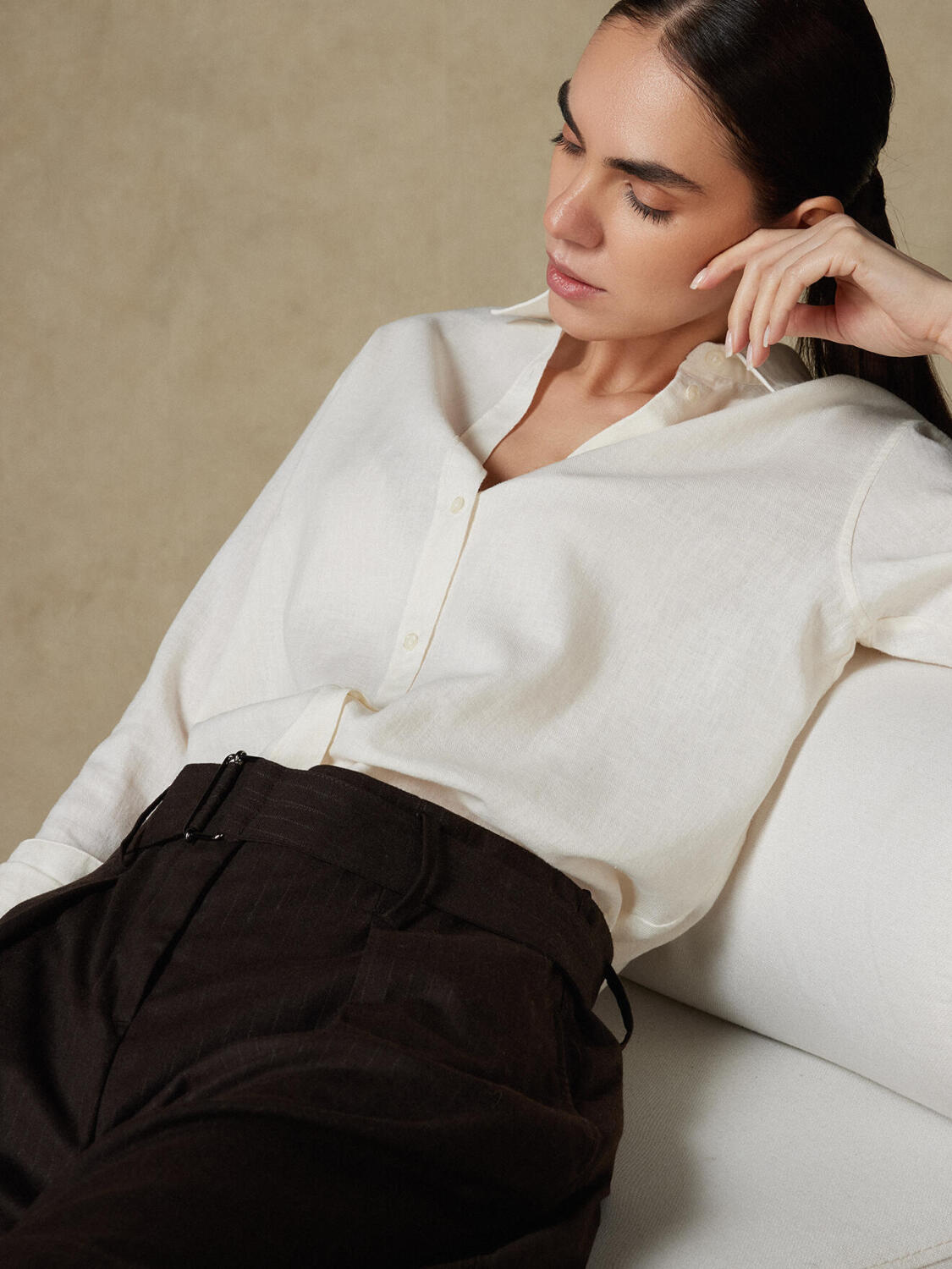 Justine Oversize-Hemd aus Off-White-Leinen