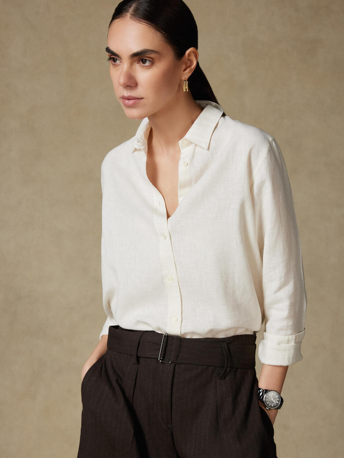 Justine Oversize-Hemd aus Off-White-Leinen