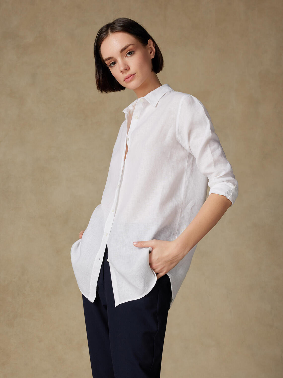 Justine camicia in lino bianco