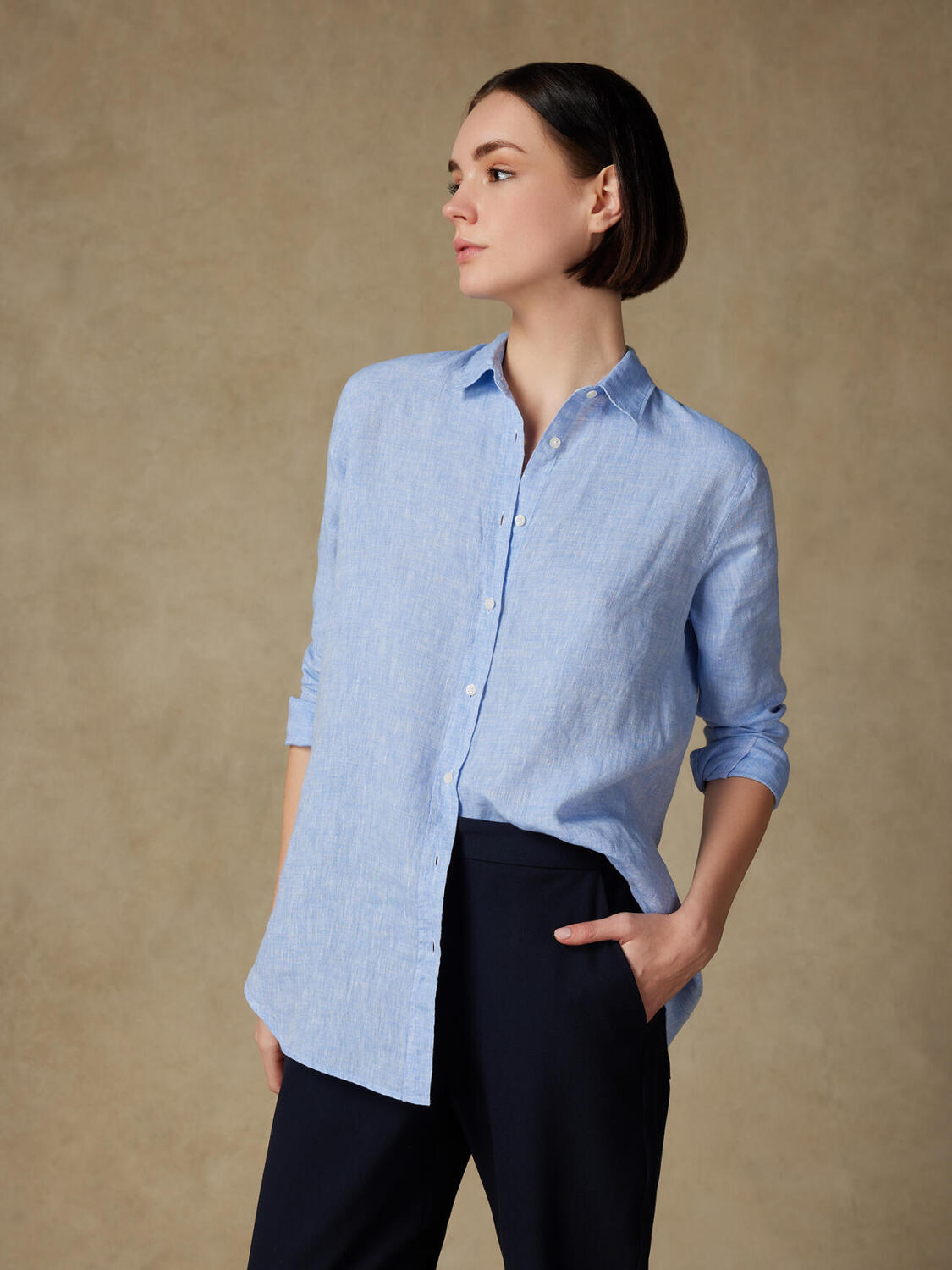 Justine camicia in lino celeste