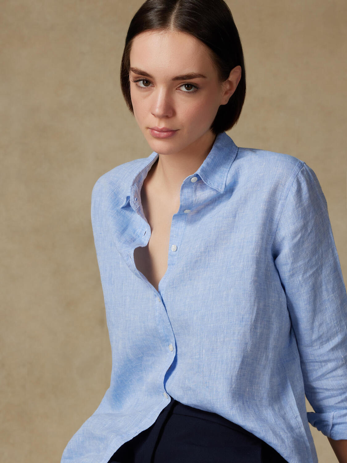 Justine camicia in lino celeste