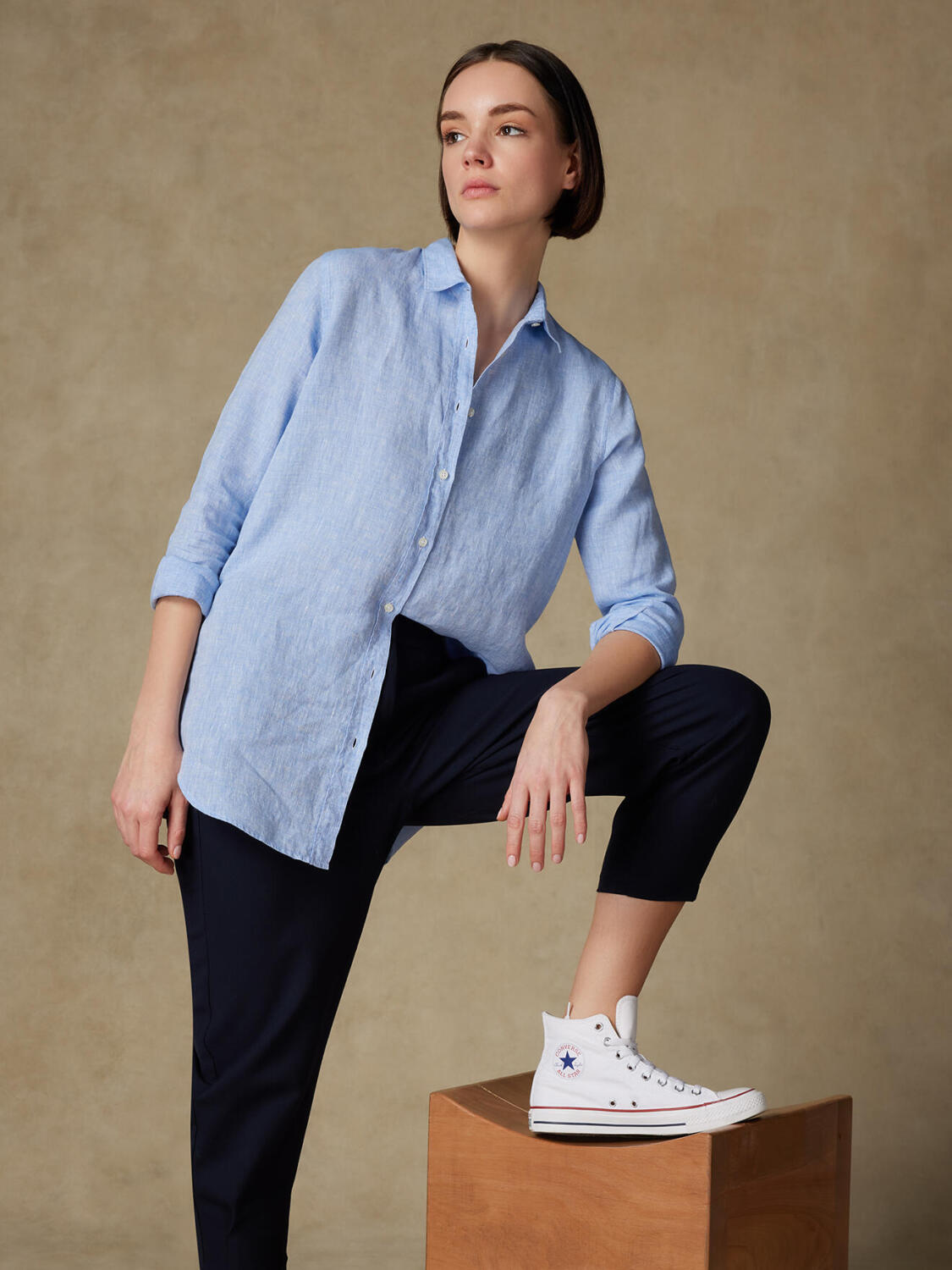 Justine camicia in lino celeste