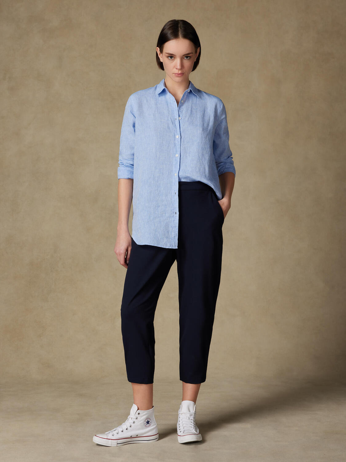 Justine camicia in lino celeste