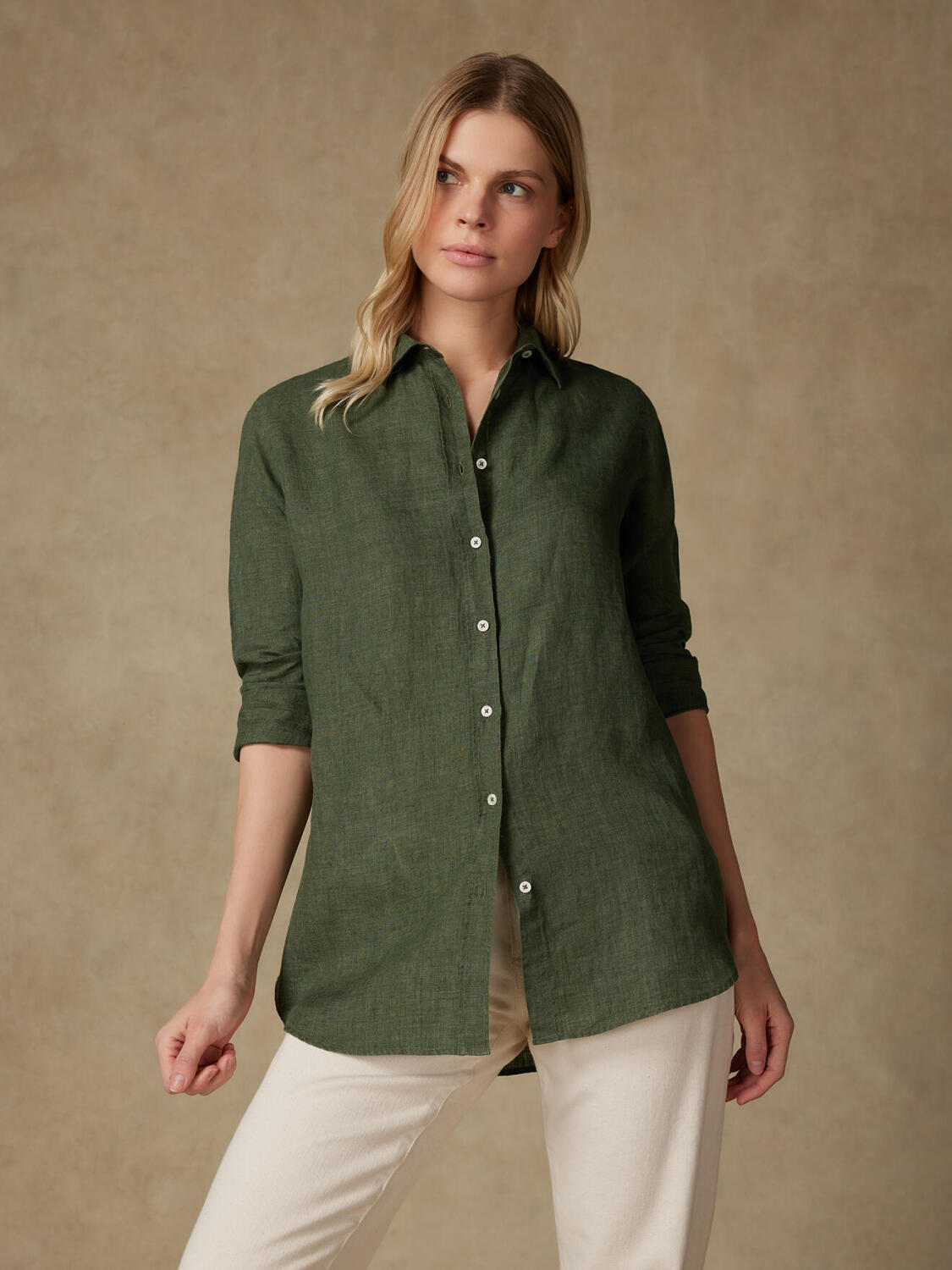 Justine camicia in lino kaki