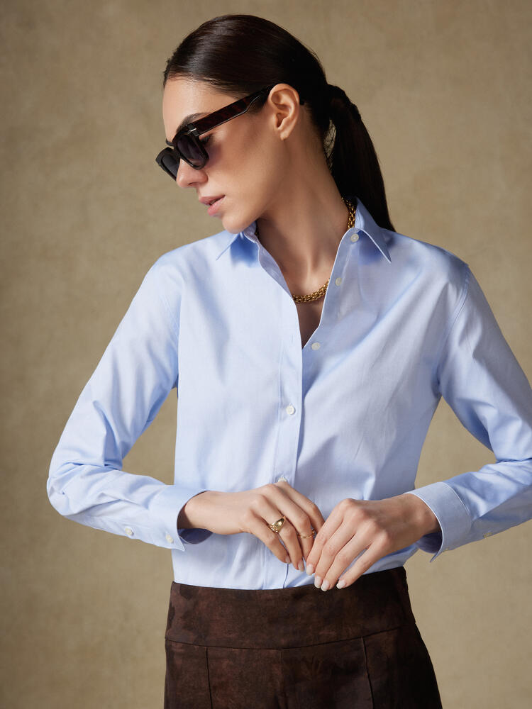 Chemise Justine oversize en pin point ciel