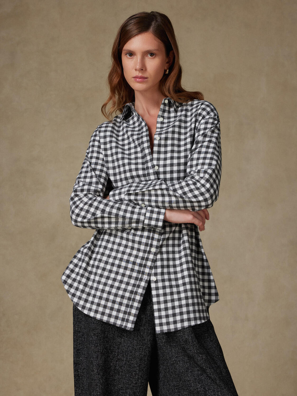 Justine camicia oversize in flanella grigia a quadri