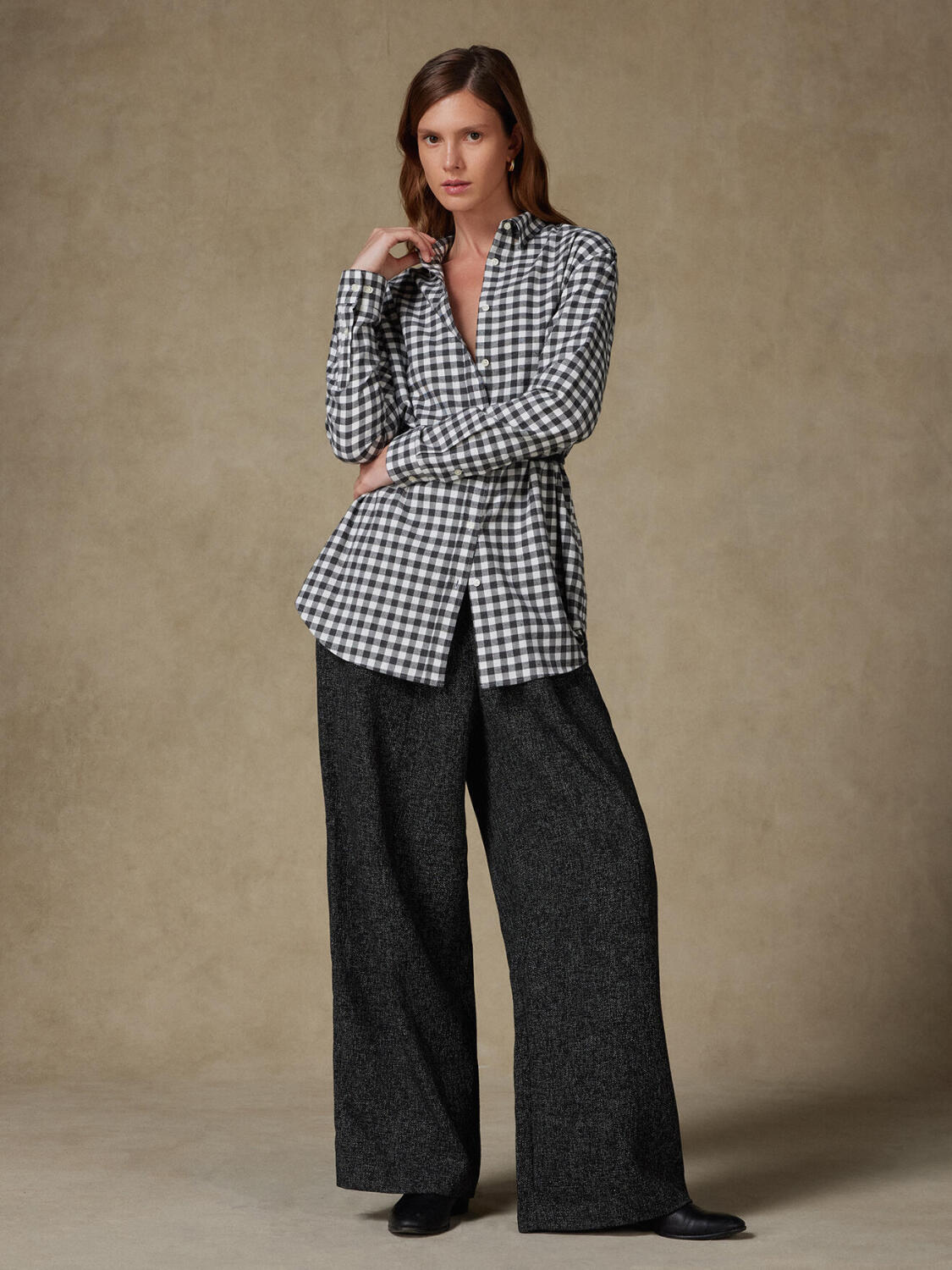 Justine camicia oversize in flanella grigia a quadri