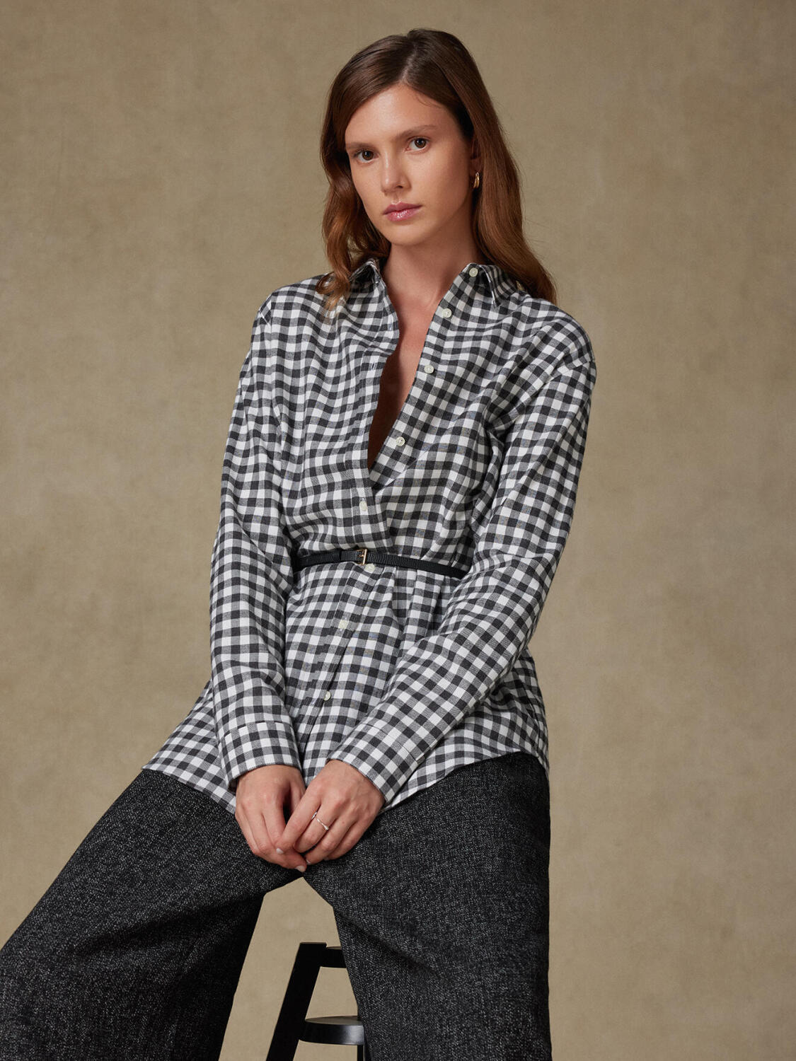 Justine camicia oversize in flanella grigia a quadri