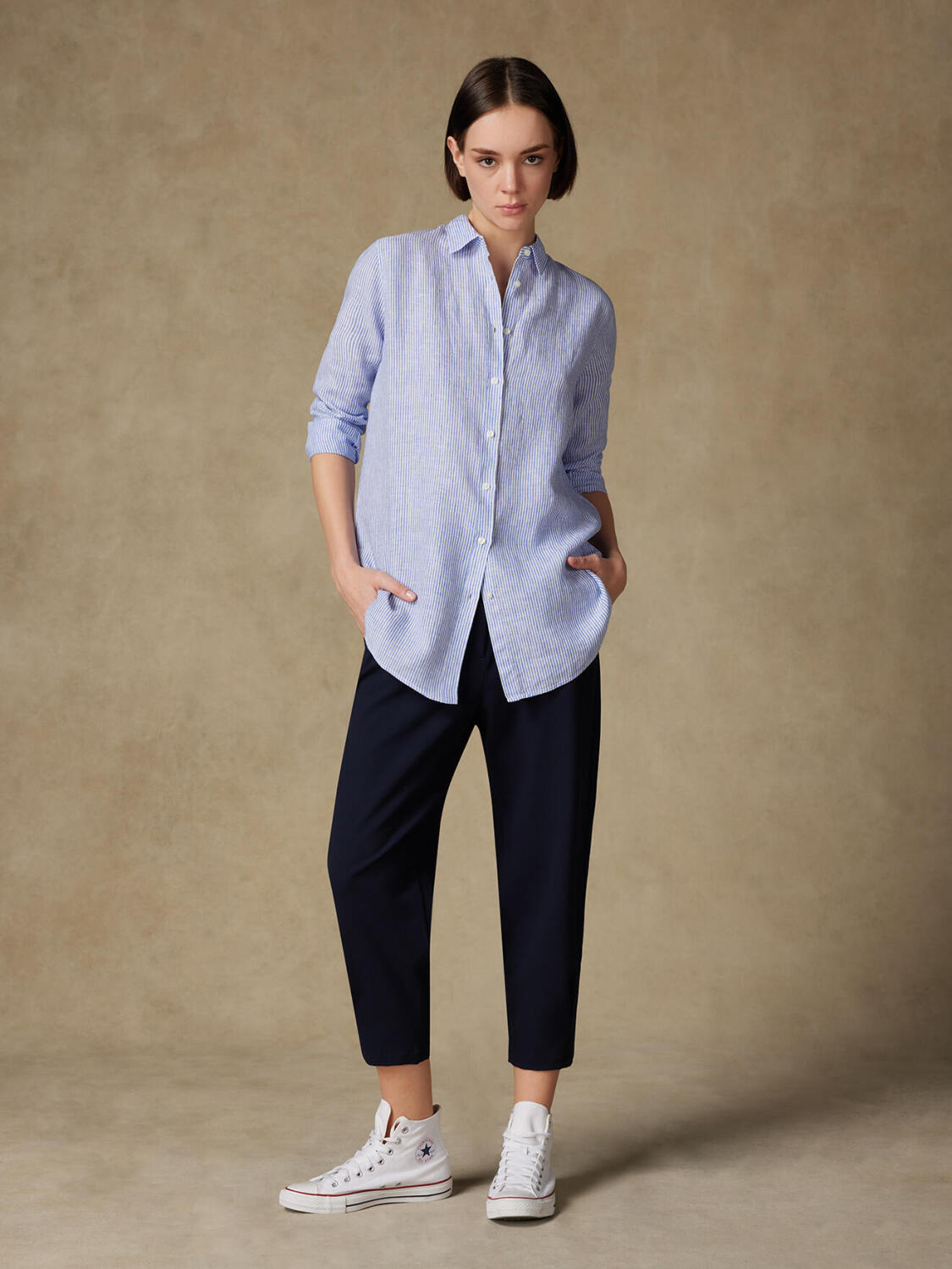 Justine camicia in lino a righe blu