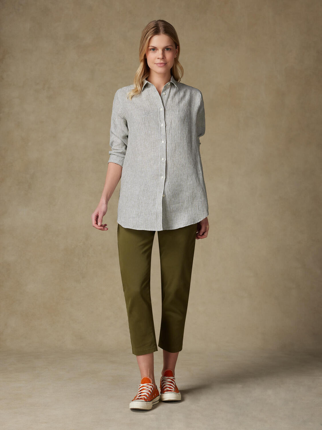 Justine shirt in kaki linnen gestreept