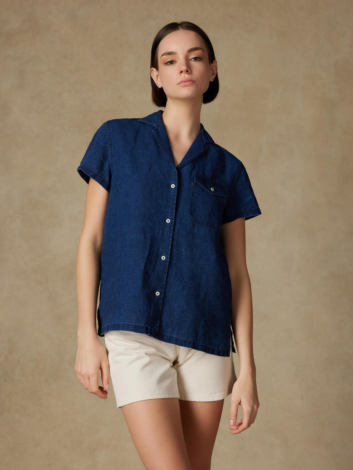 Salina linnen overhemd met denim indigo effect