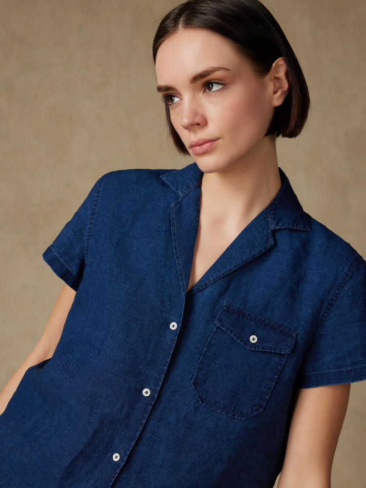 Salina camisa de lino efecto denim índigo