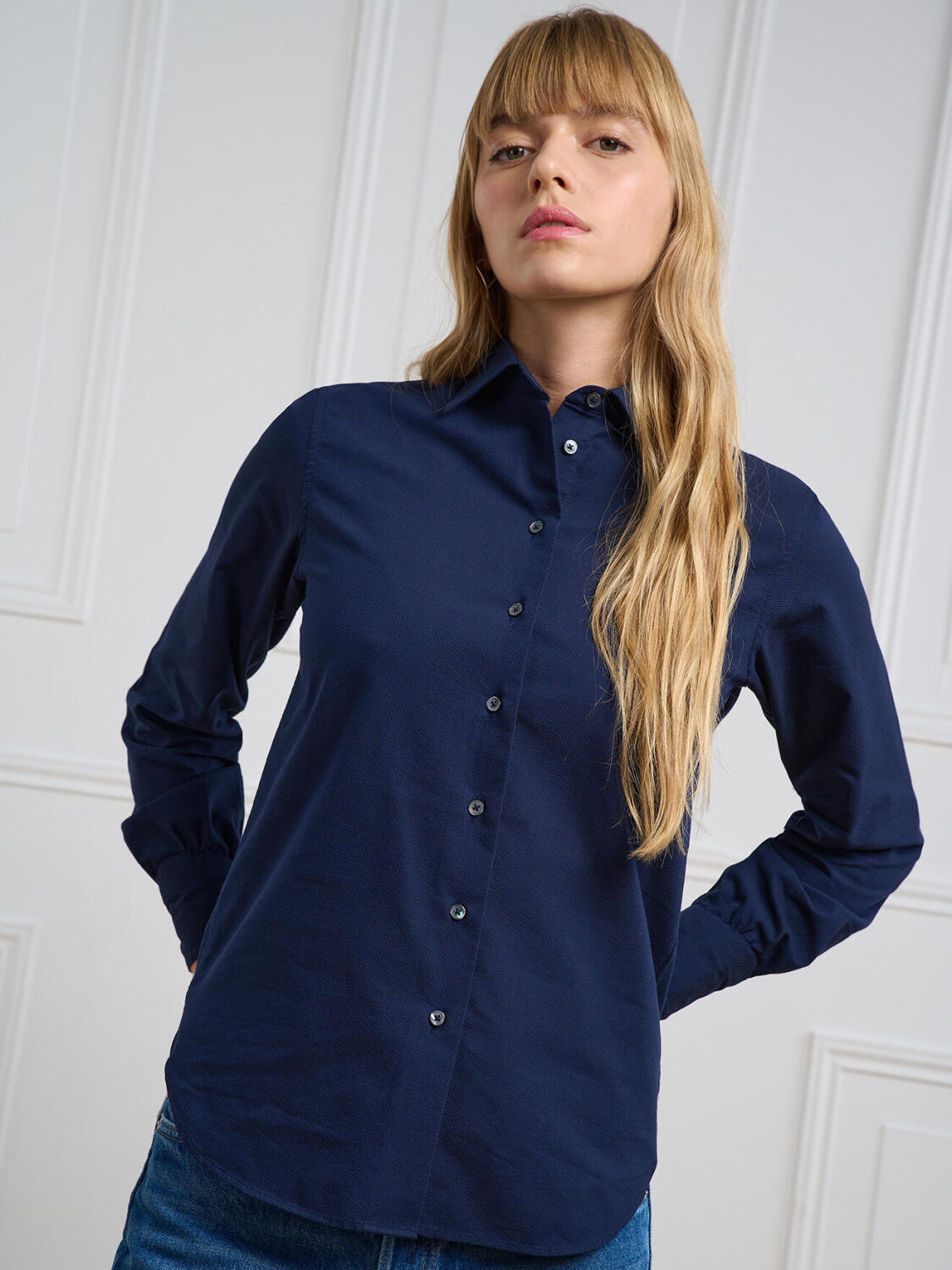 Albane marineblauw structuur shirt