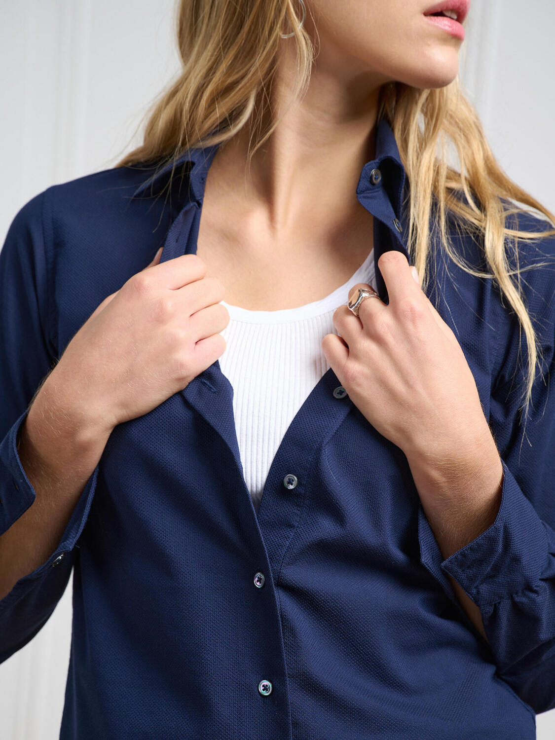 Albane marineblauw structuur shirt