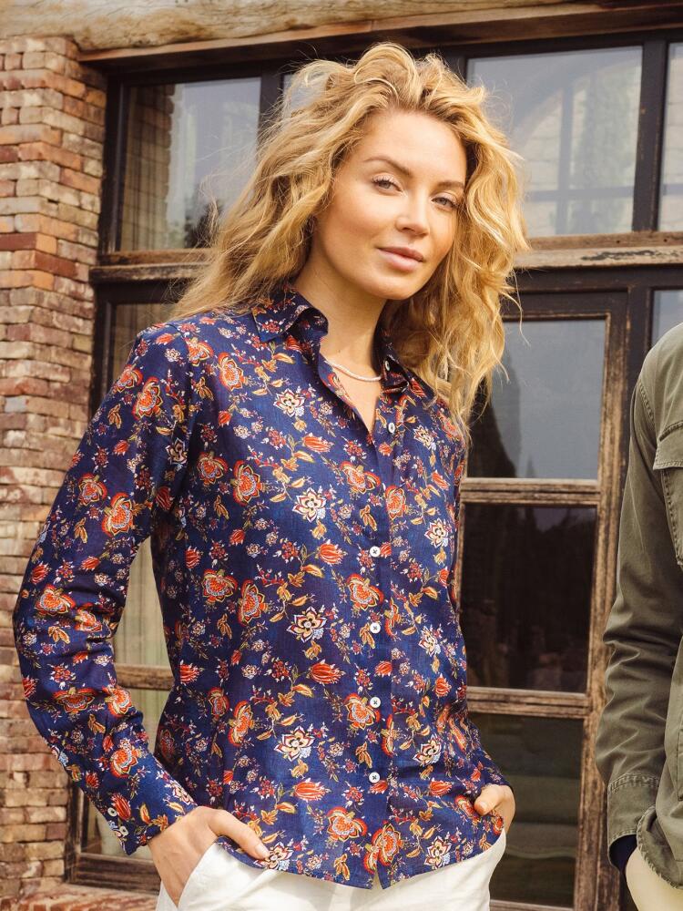 Chemise Albane indigo &agrave; imprim&eacute; boh&egrave;me