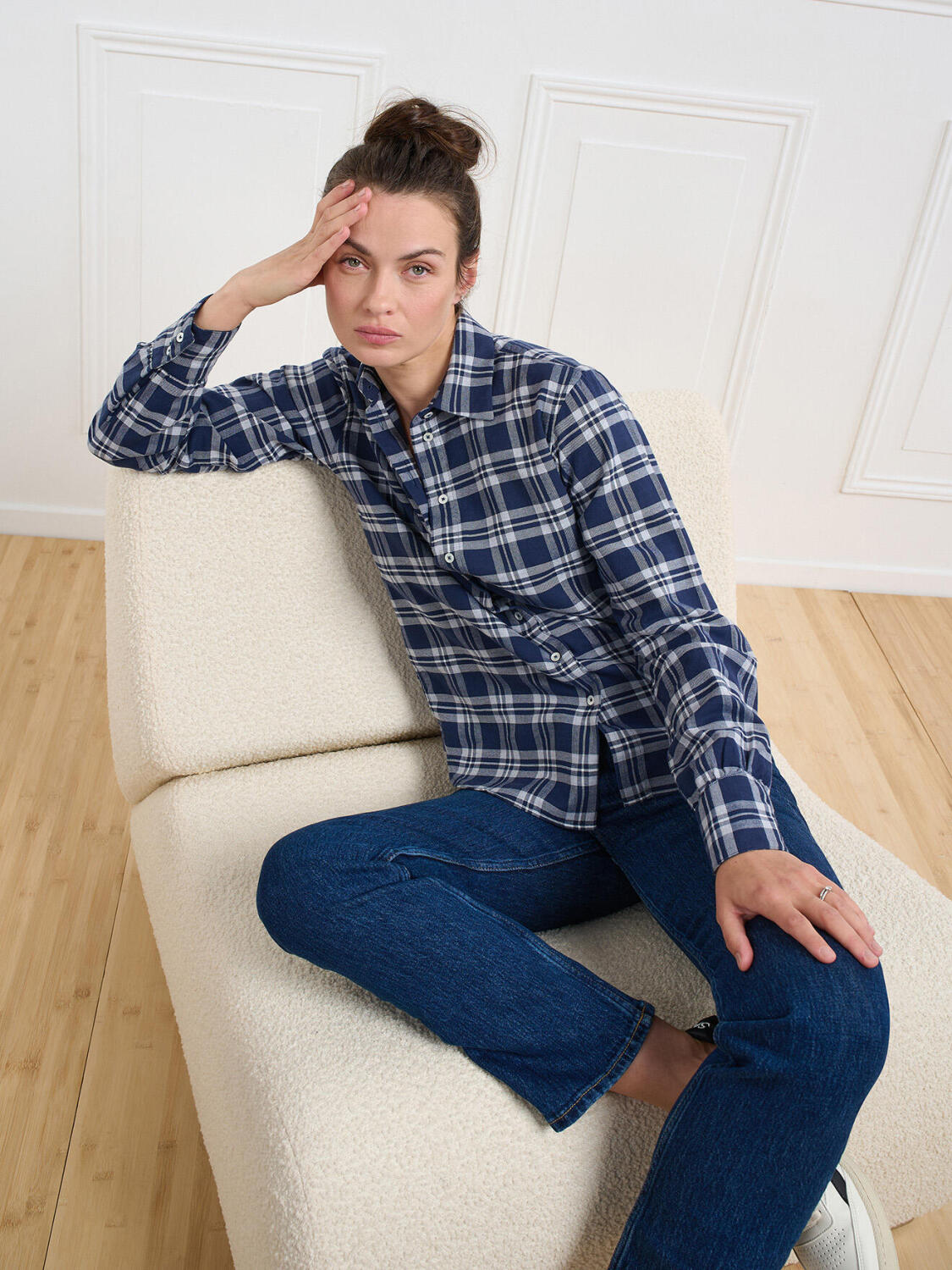 Albane camicia di flanella blu navy a quadri