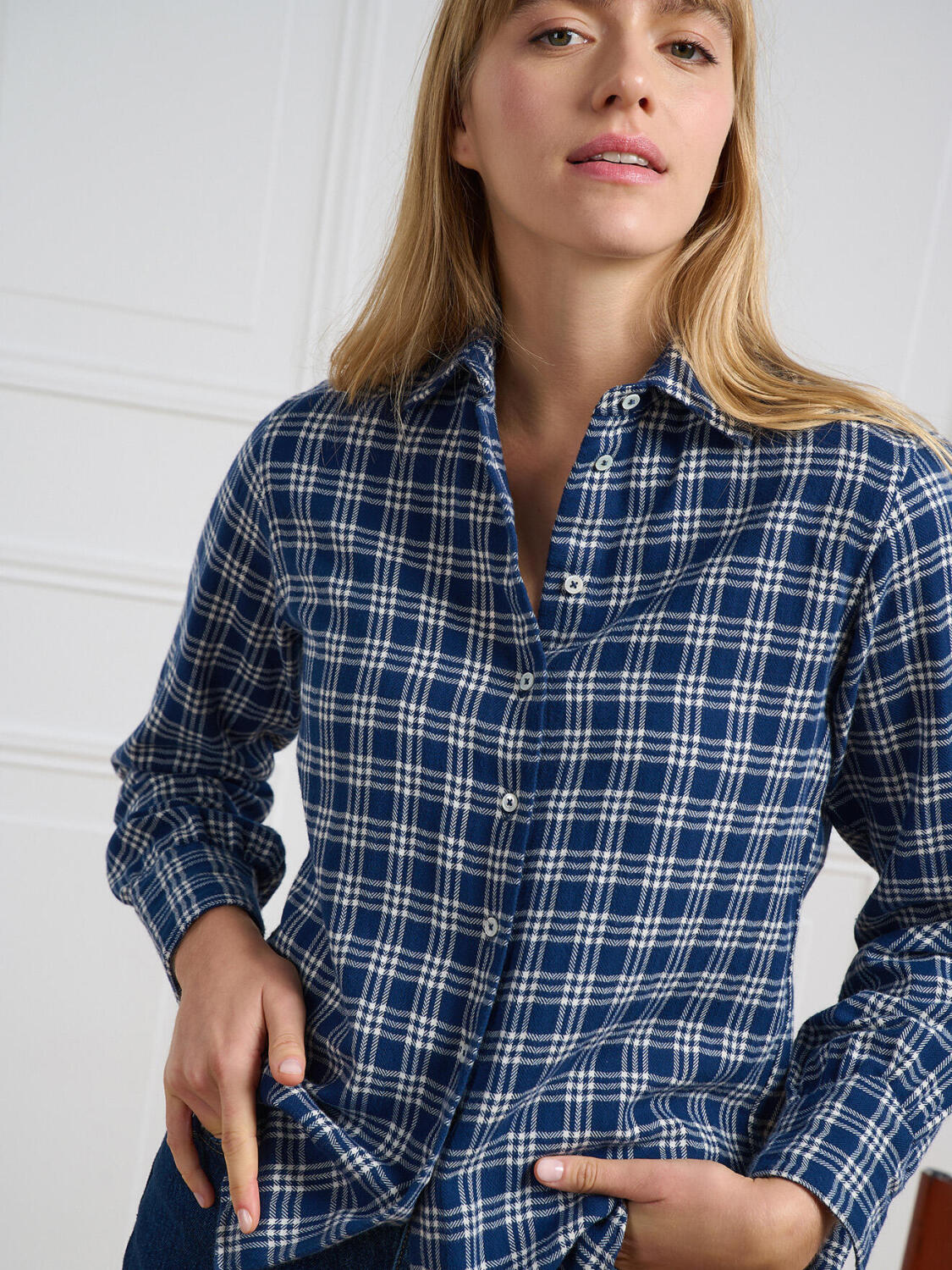 Albane camicia di flanella blu navy a quadri