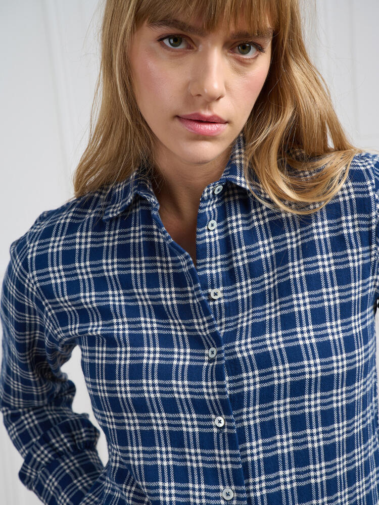 Albane navy blue flannel shirt with checks