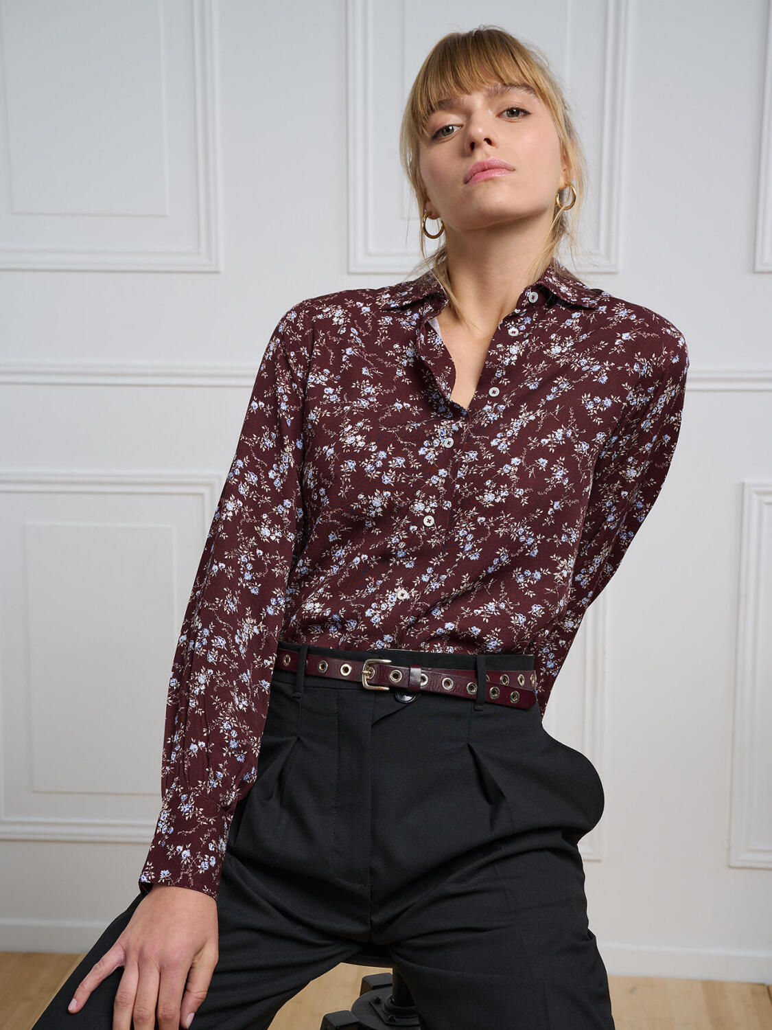 Camicia Albane rosso intenso con stampa floreale