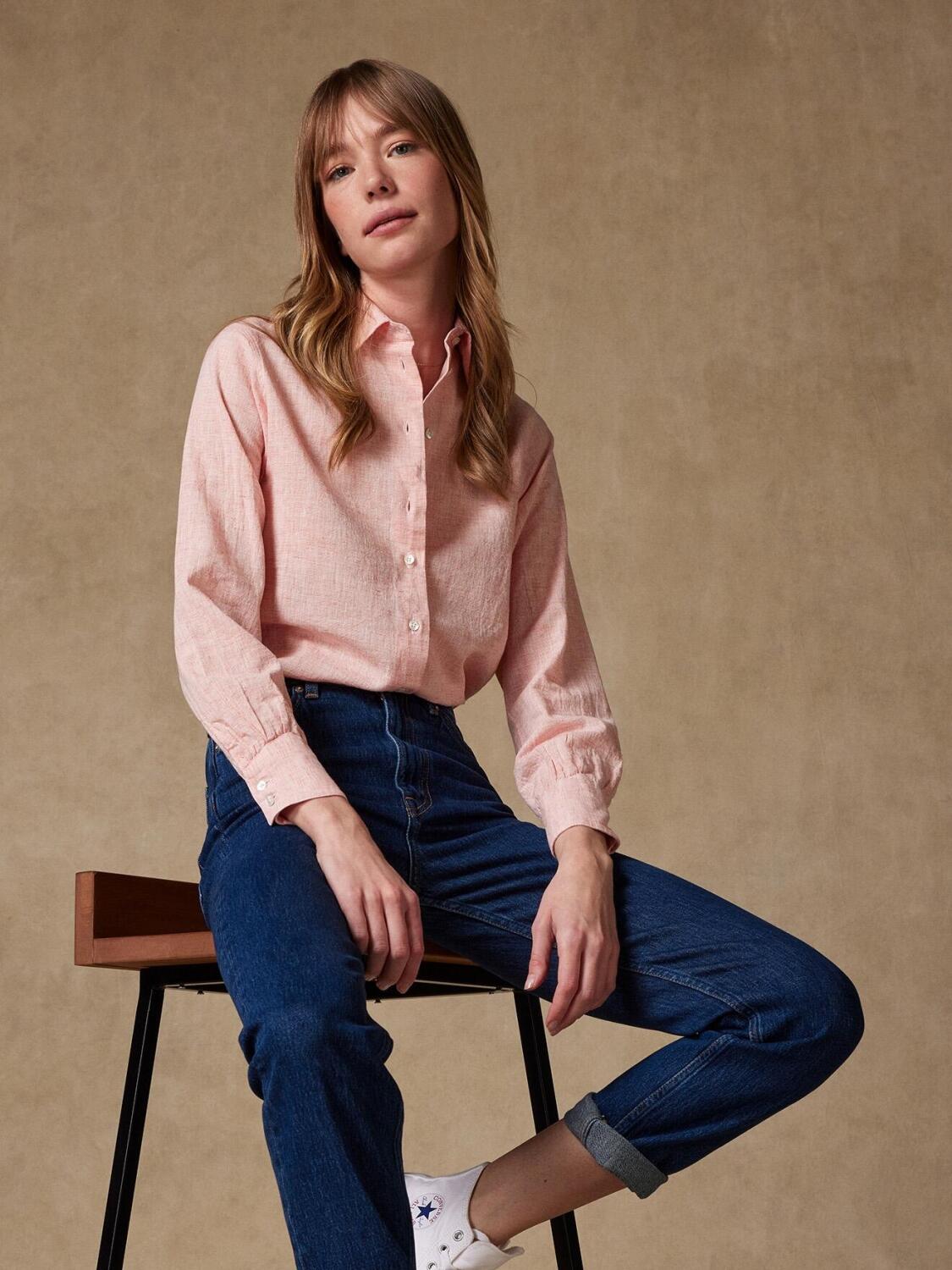 Albane oranje linnen overhemden