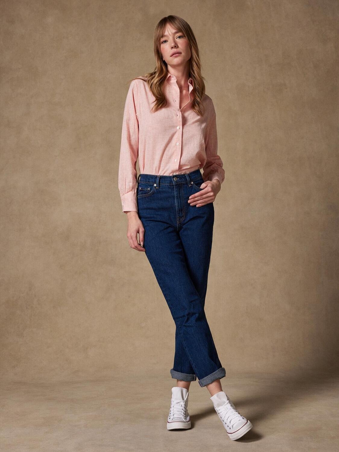 Albane oranje linnen overhemden