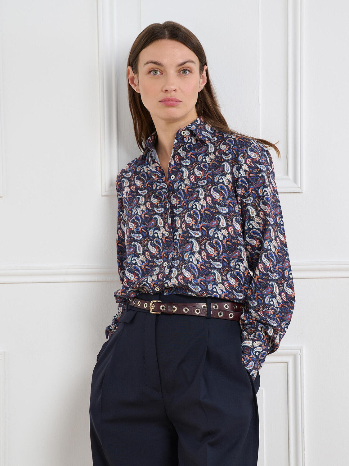 Chemise Albane marine &agrave; motif cachemire