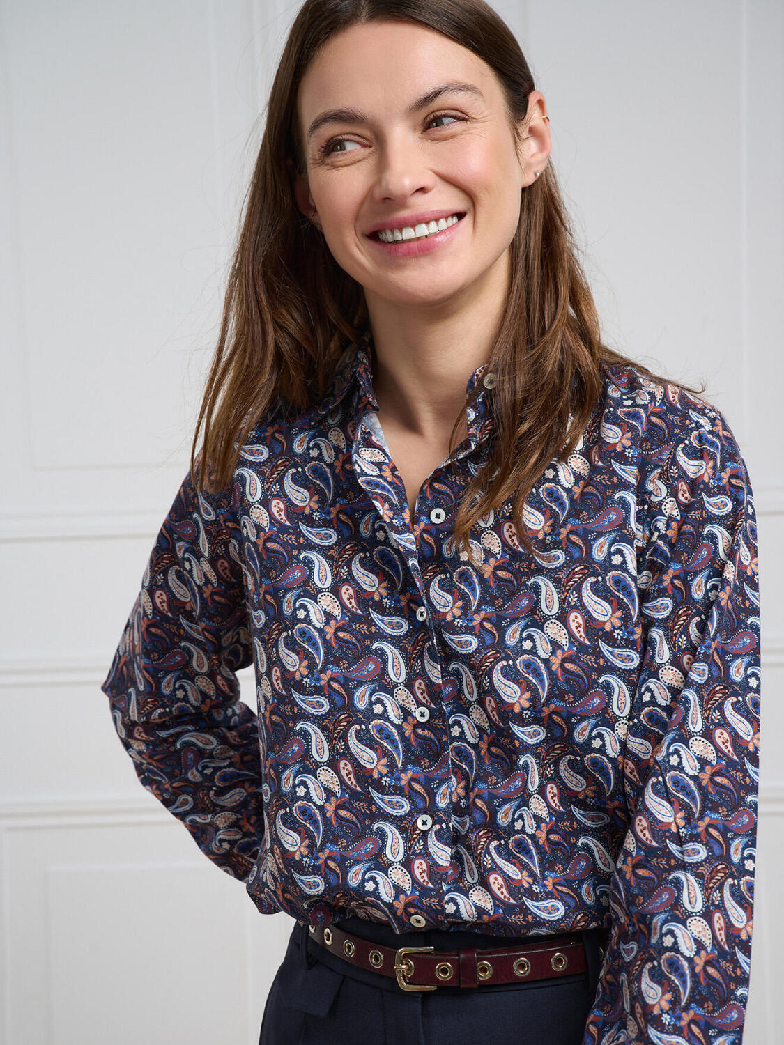 Chemise Albane marine &agrave; motif cachemire