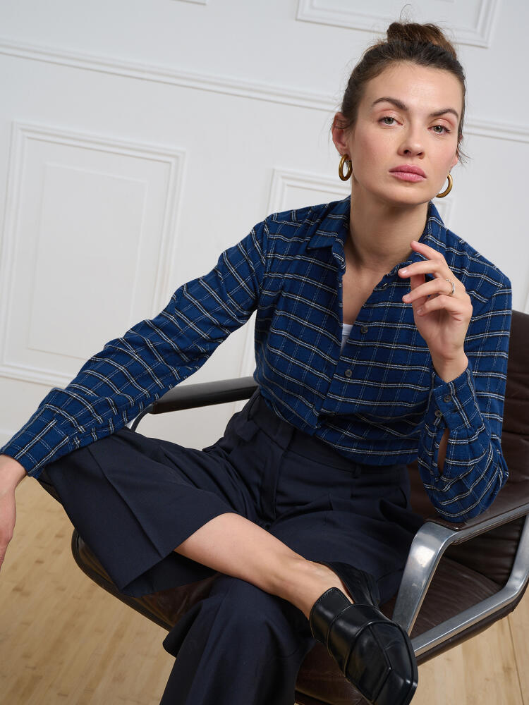Chemise Albane en flanelle indigo à carreaux