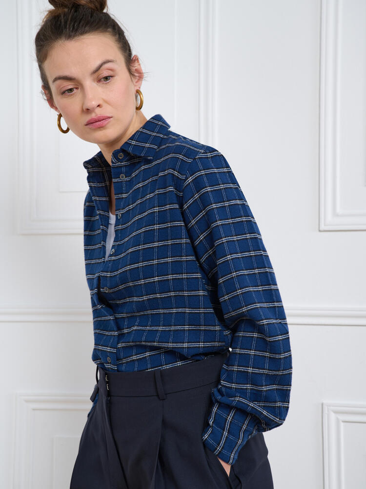 Chemise Albane en flanelle indigo à carreaux