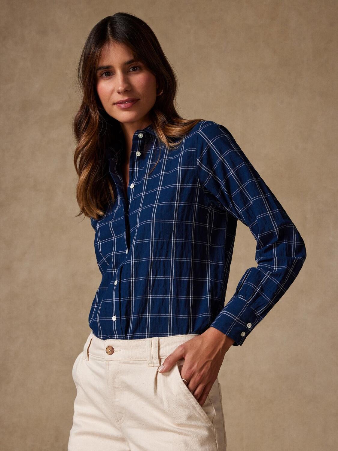 Chemise Albane en overcheck marine