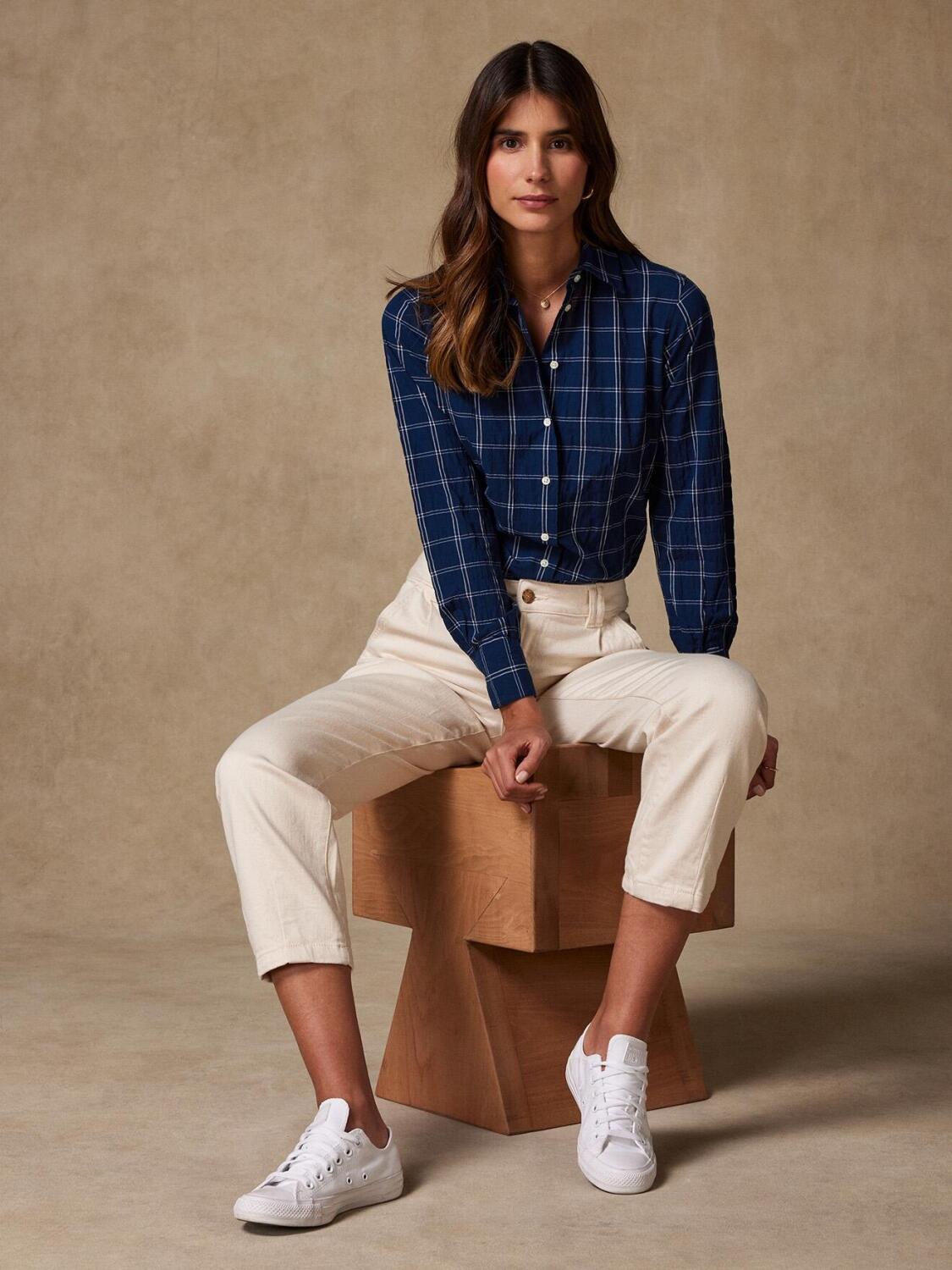 Chemise Albane en overcheck marine