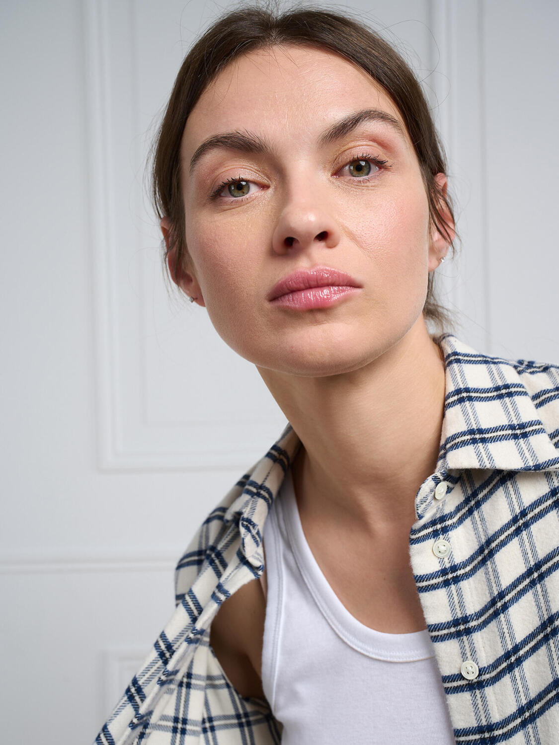 Albane gebroken wit flanellen overhemd met ruitjes