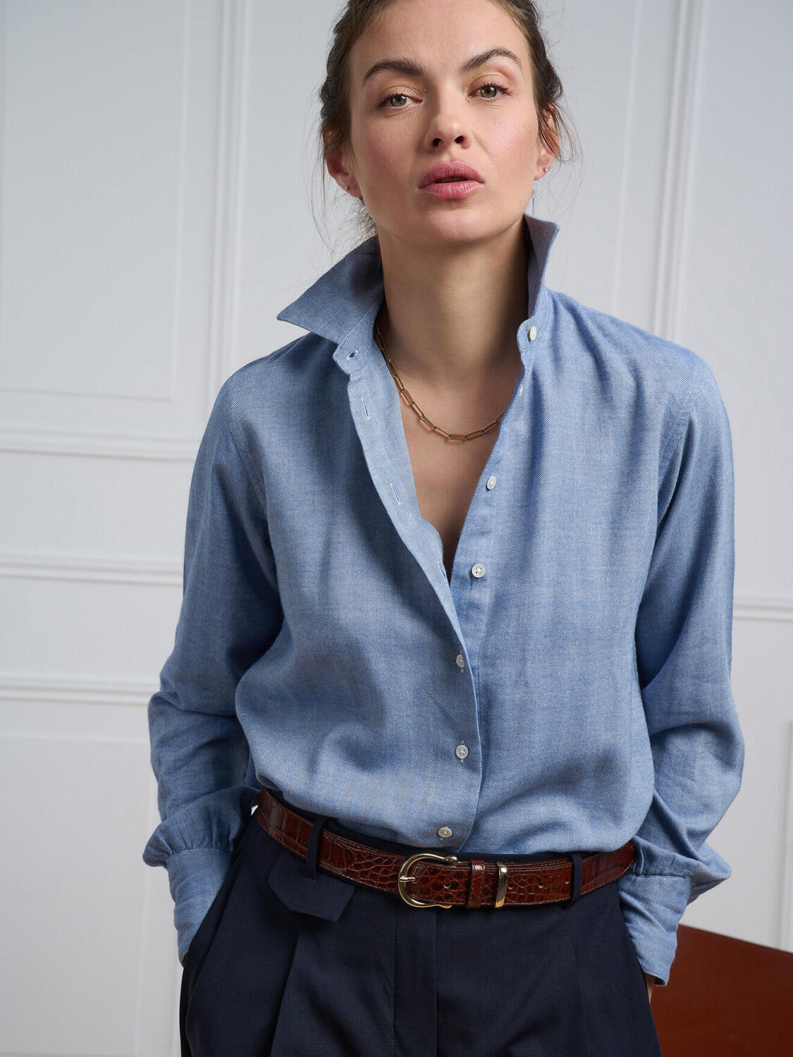 Camicia di flanella celeste Albane