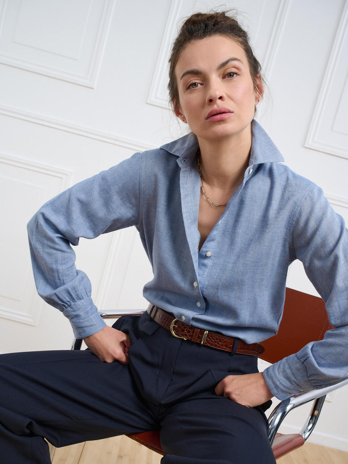 Camicia di flanella celeste Albane