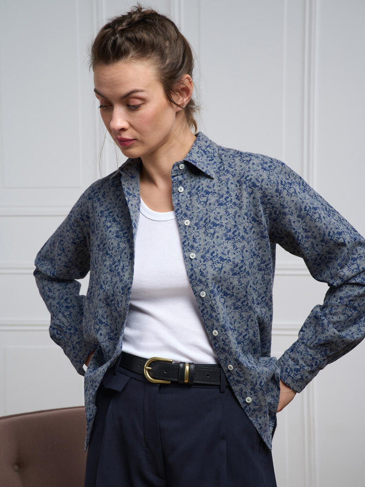 Chemise Albane en flanelle grise à motifs imprimés