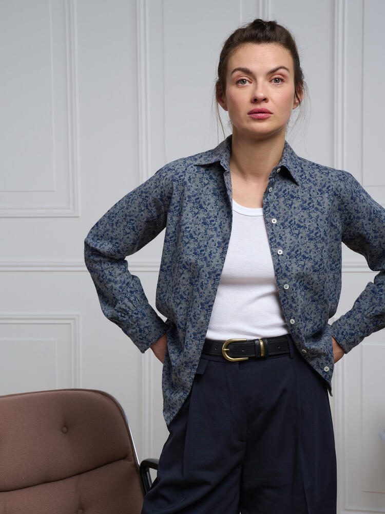 Chemise Albane en flanelle grise à motifs imprimés