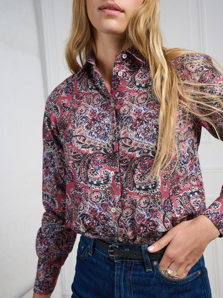 Albane pink flannel shirt with floral print