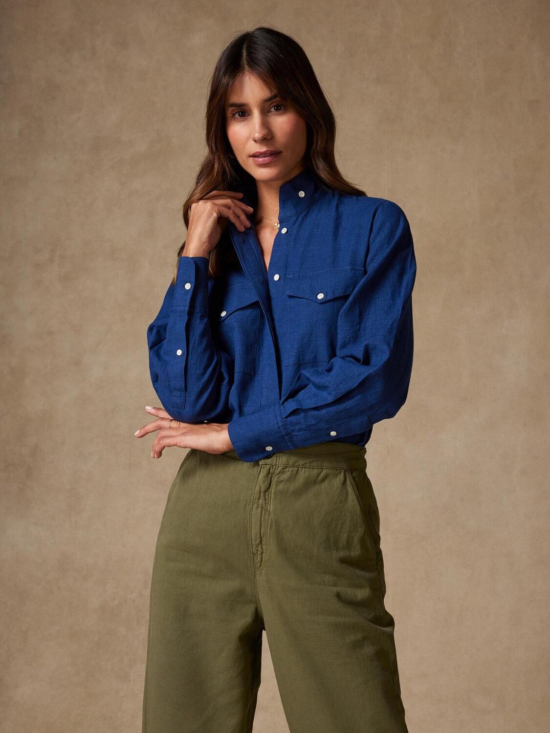 Alice overhemd in marine linnen