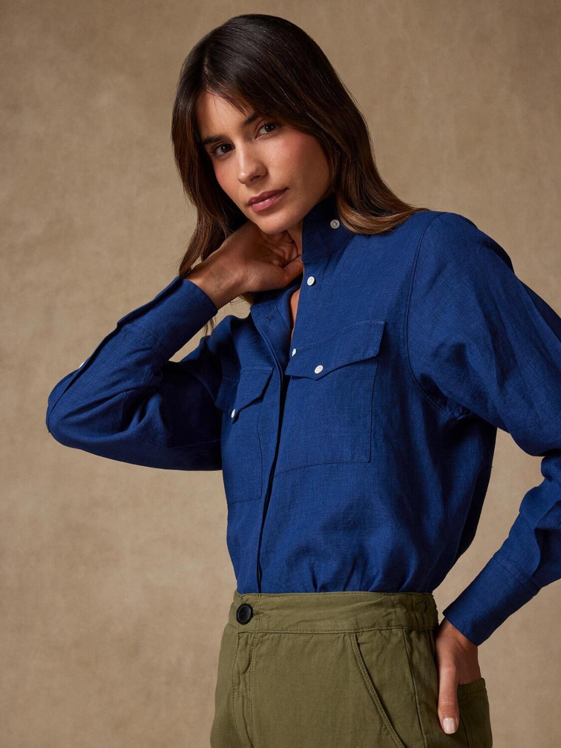 Alice overhemd in marine linnen