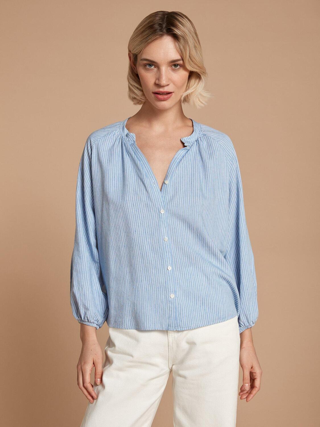 Blouse Camille bleue &agrave; rayures classiques