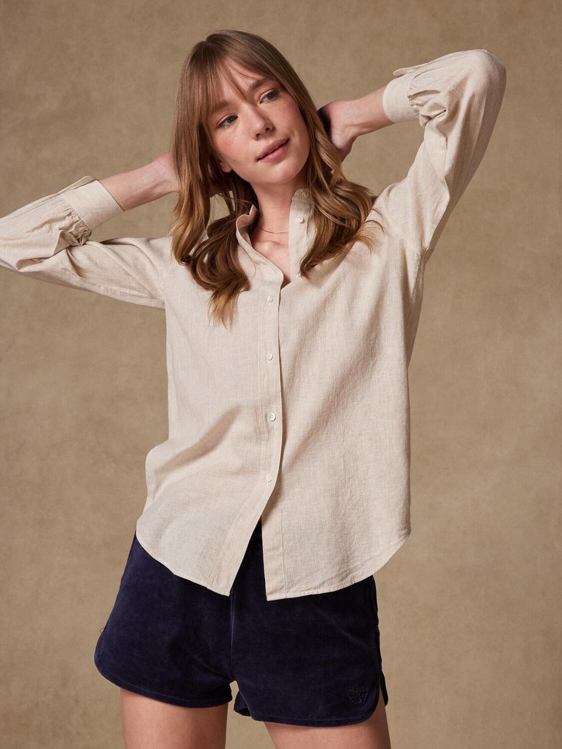 Chemise H&eacute;l&egrave;ne &agrave; rayures sable