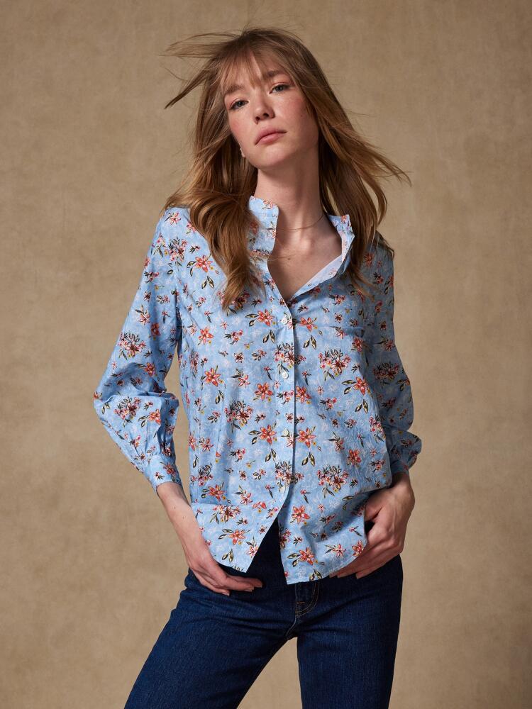 Hélène sky blue shirt with floral print