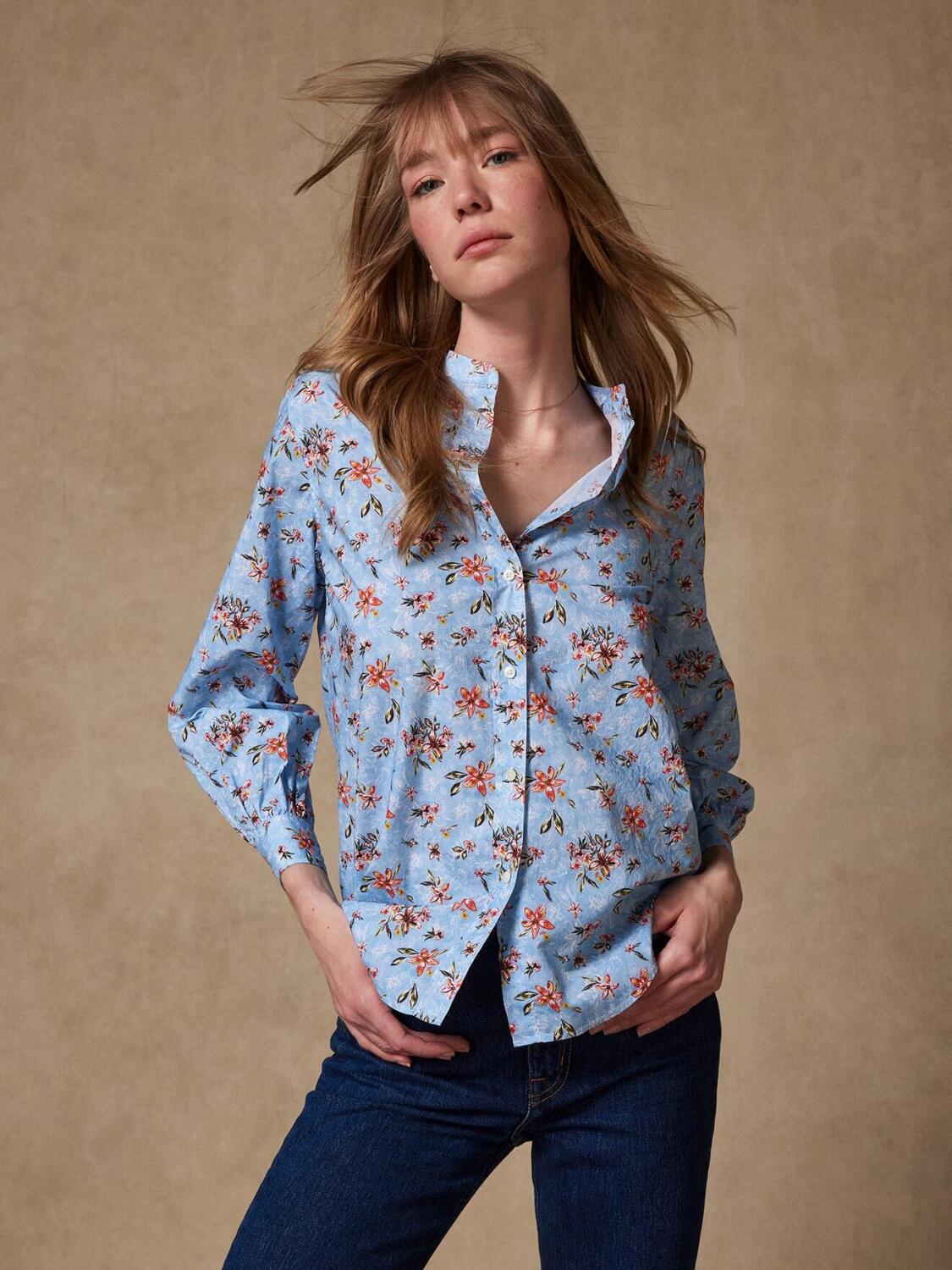 Chemise Hélène ciel à imprimé floral