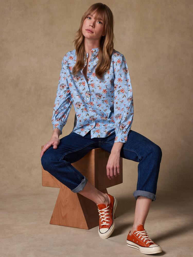 Hélène sky blue shirt with floral print