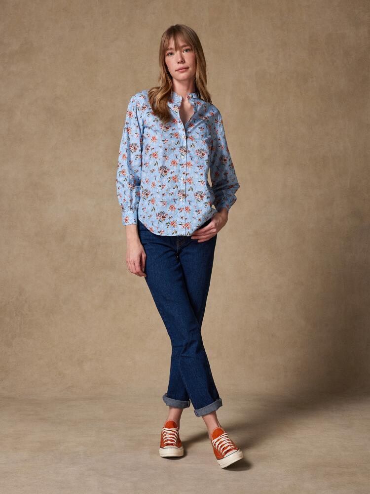 Camicia Hélène celeste con stampa floreale