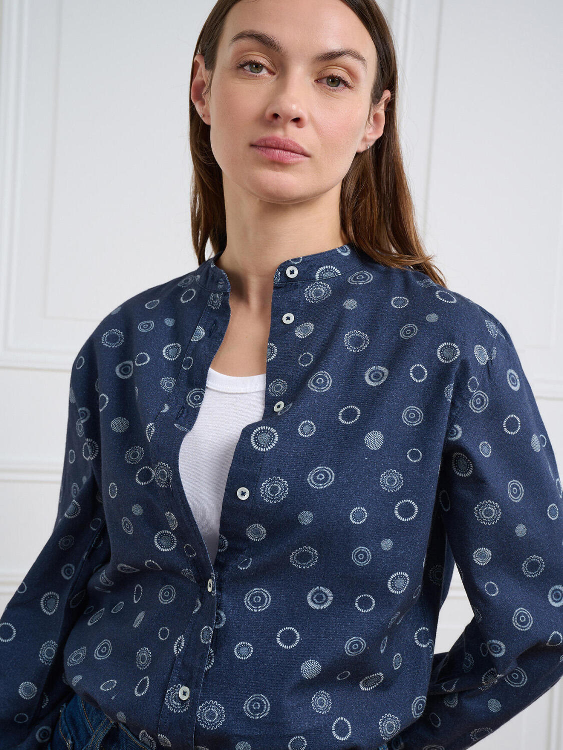 Helene marineblauw flanellen overhemd met patroon