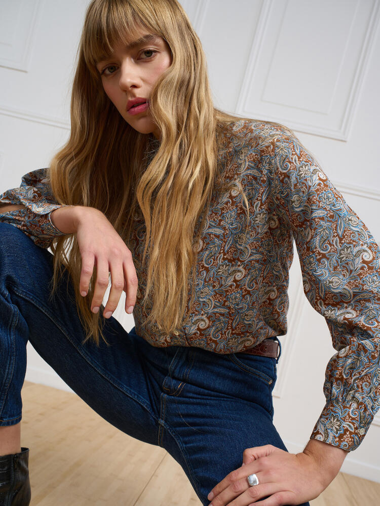Chemise Hélène camel à imprimé floral