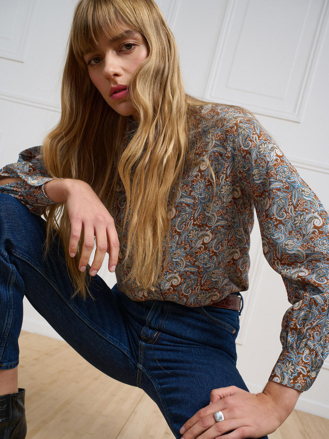 Helene Kamelhaarhemd mit Blumendruck