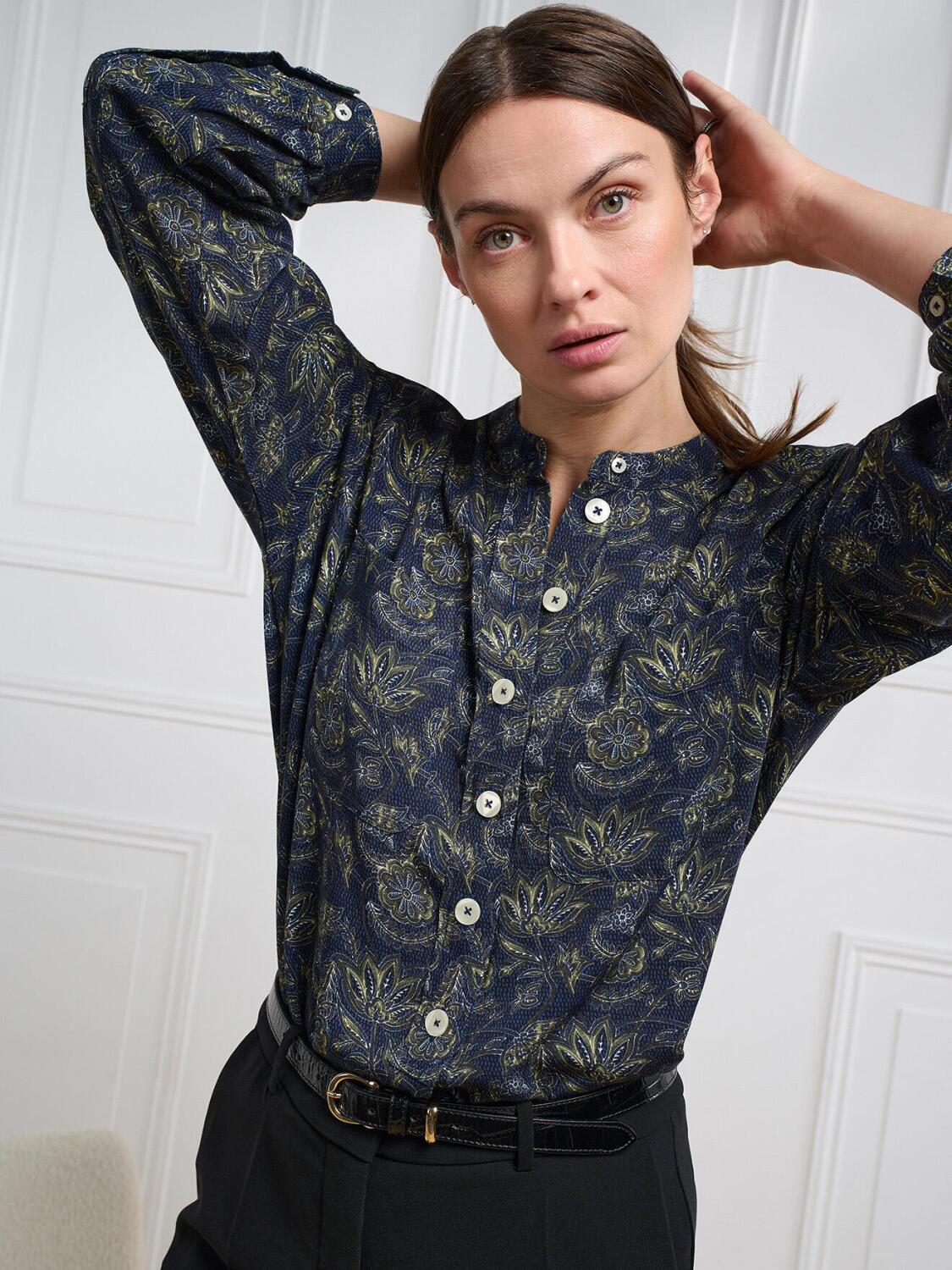 Camicia Janice blu navy con stampa floreale